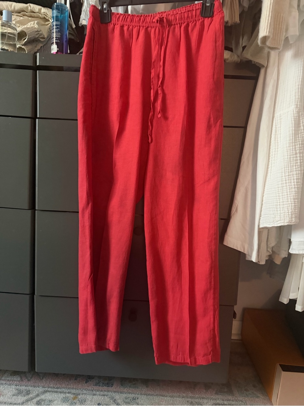 J. Crew Red Linen-Blend Cropped Drawstring Pants